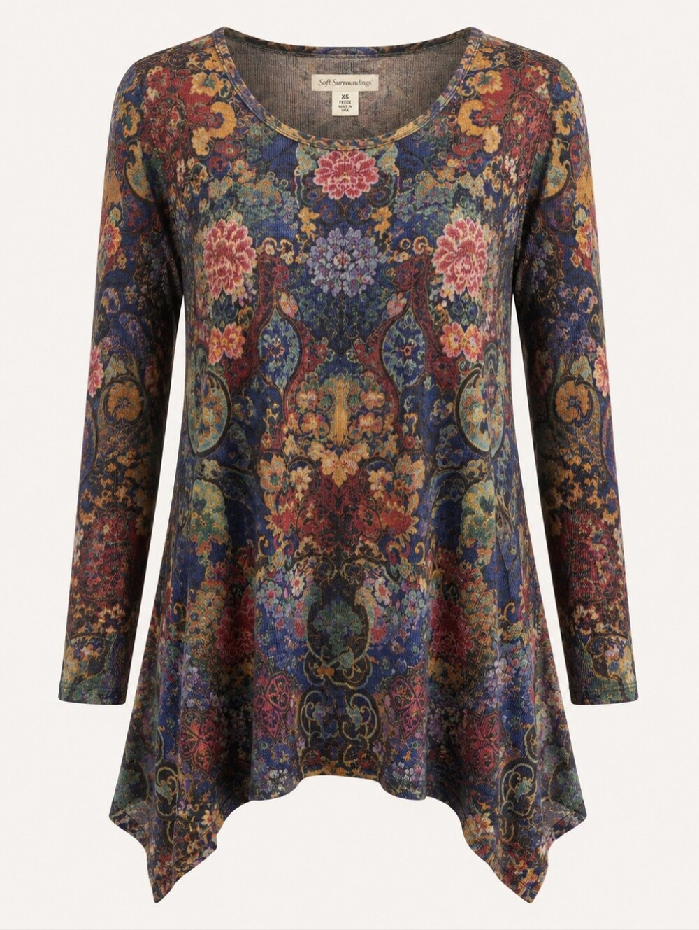 SOFT SURROUNDINGS | Cozy Jewel Tone Long Sleeved Floral Tunic | XS Petite
